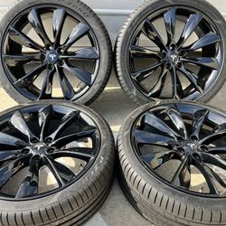 21” Factory Tesla Model S Turbine Gloss Black Wheels Rims Tires TPMS OEM