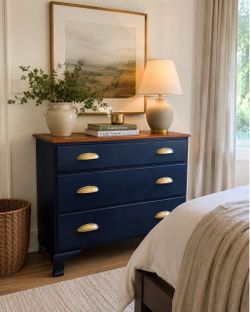 3 Drawer Real Wood Dresser - Navy & Stained Top
