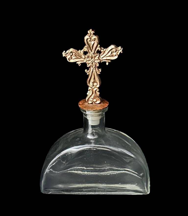 Antique Holy Water Cross Top Triangle Bottle Milagro Decanter