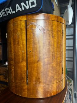 Round Wood Cabinet with Hinged Doors