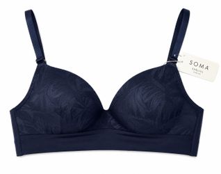 Soma Enbliss Wireless Bra 32B Navy Blue Jacquard Comfort Bralette NWT