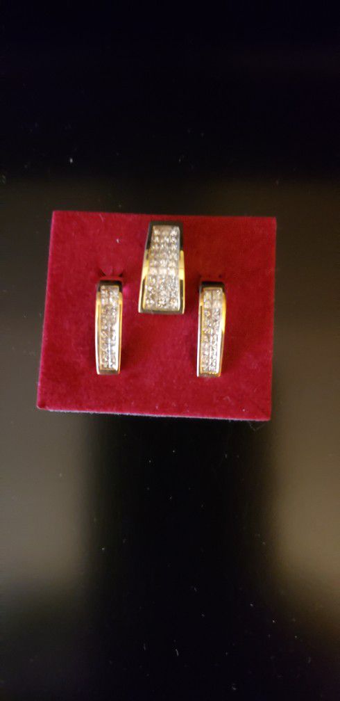 14k Gold Diamond Earrings And Pendant