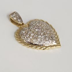 Elegant  Solid 14k Yellow Gold Natural Diamonds Pave  Heart Pendant