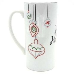 Food Network EAT DRINK & BE MERRY Latte Mug, 6" Happy Holidays Christmas Mug