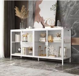 White Cabinet with Glass Doors & Lights