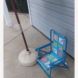 Kids Umbrella With  Base And Kids Beach Chair All $20