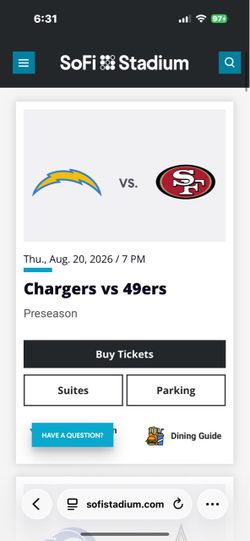 Chargers vs 49ers parking