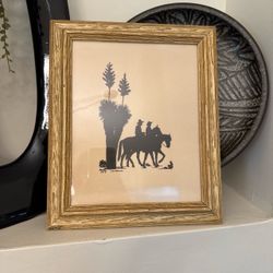 Vintage Western Silhouette Print Wood Framed Picture 13”x 11” and Signed MT.