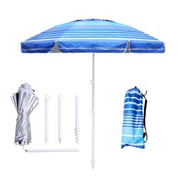Blue Striped Beach Umbrella with Carry Bag