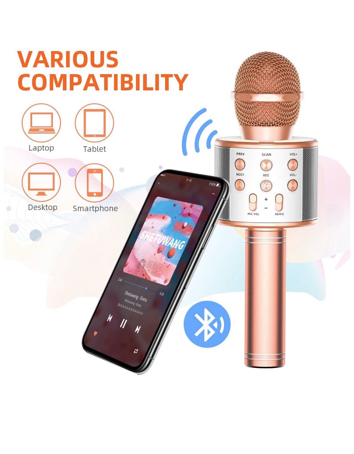 TRONICMASTER Wireless Karaoke Microphone Bluetooth, 3 in 1 Wireless Portable Handheld Mic Karaoke Machine for Christmas Home Birthday Party, Voice Di