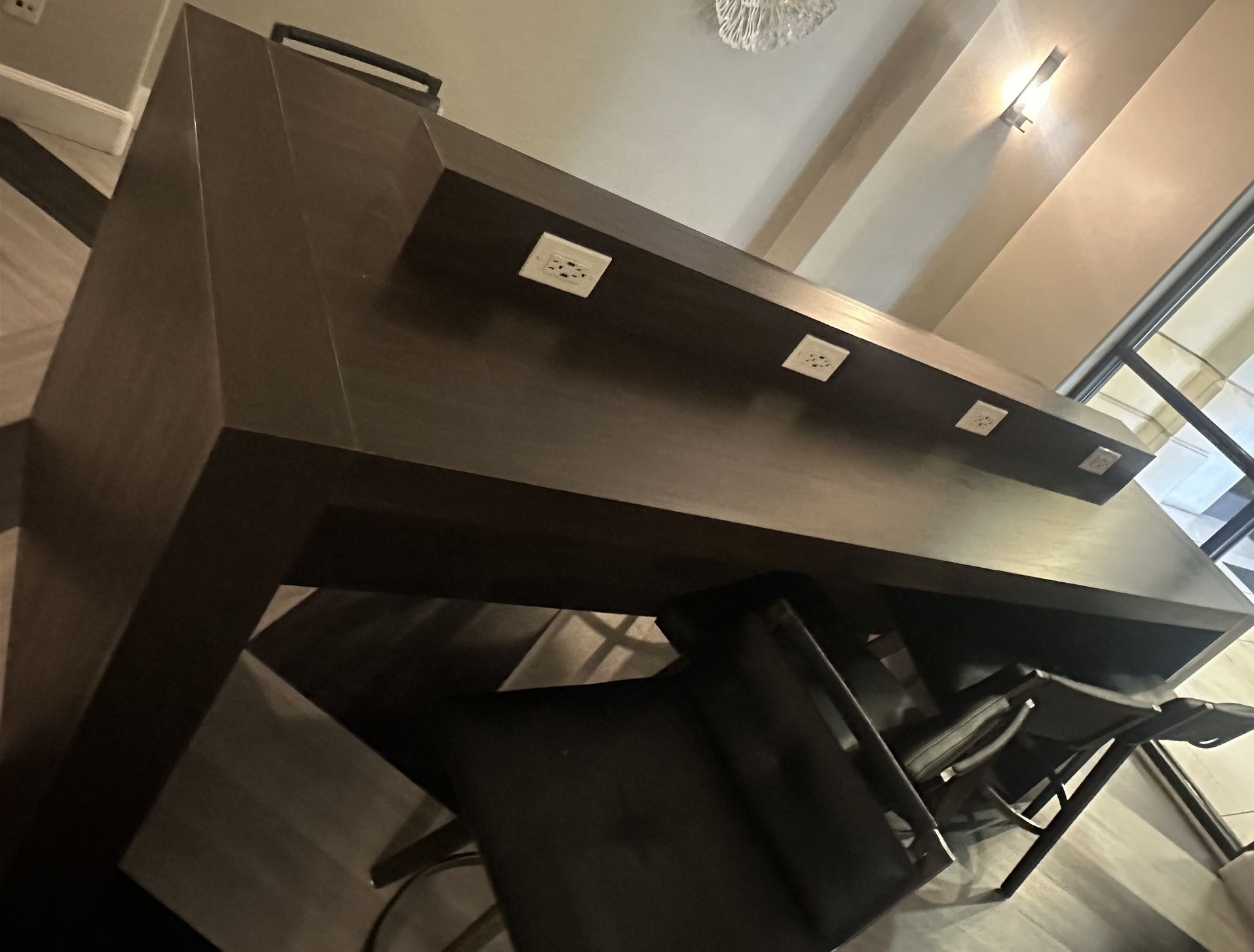 84” Solid wood. Power plug office  300+ lbs.