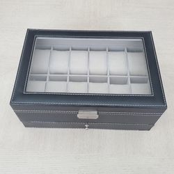 12 Slot Watch Box Jewelry Box With 2 Keys H 5" x L 12" x W 8" (Read Description)