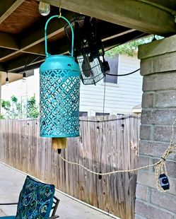 Teal Hanging Light with Wood Base & Nylon rope with dimmer switch 