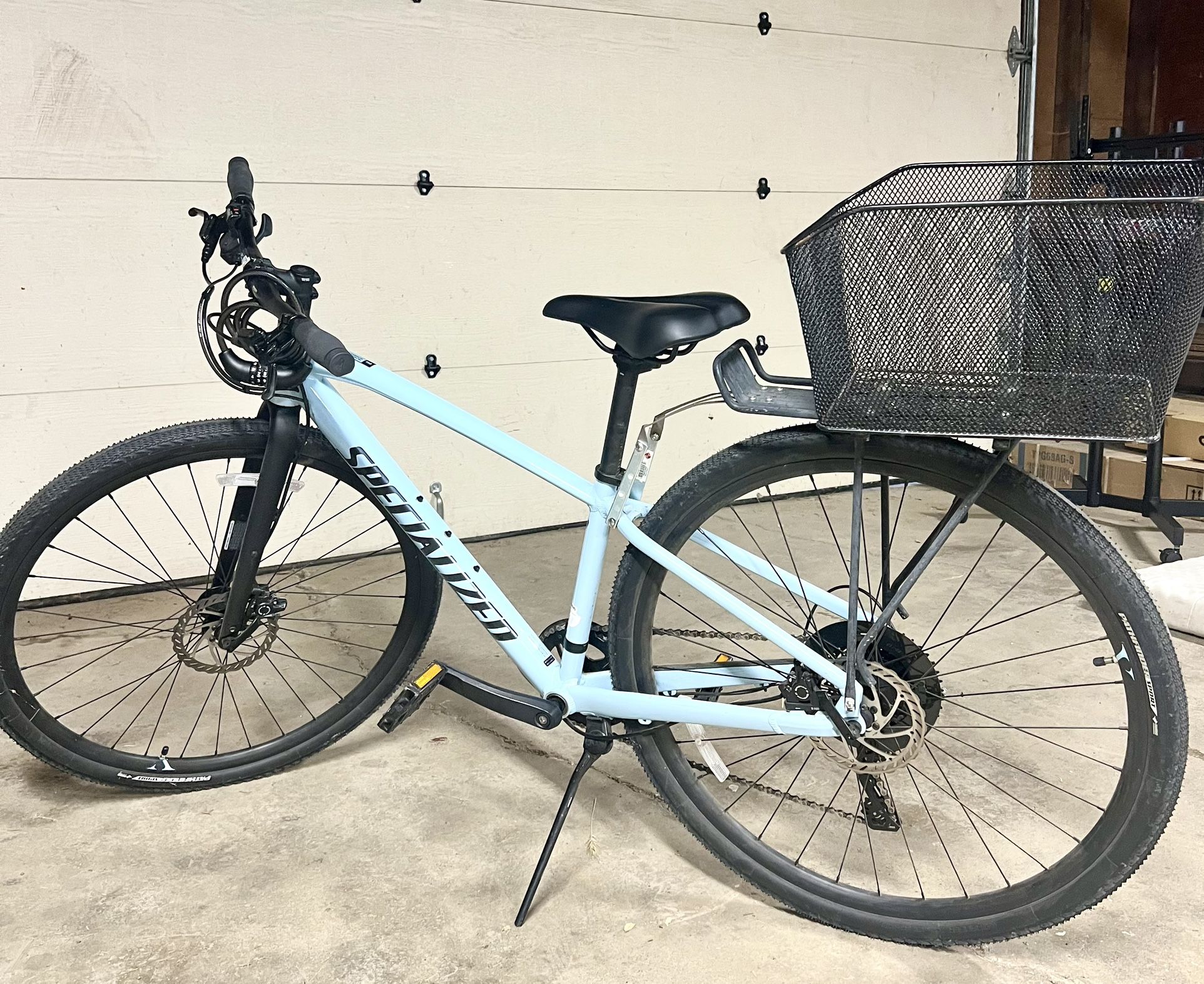 Specialized bicycle with a basket and lock