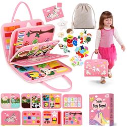 Toddler Sensory Busy Board: Travel Toy Activity Book for Girls Boys, Motor Skill Development Gift for Baby Aged 3-4 Years, Fine Educational Preschool 