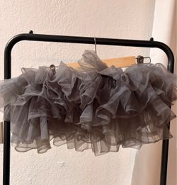 Gray Ruffle Tulle Mini Skirt
