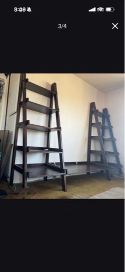 Set of 2 Solid Wood Ladder Shelf with Center Shelf Good Condition