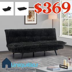Black Corduroy Click Clack Futon Sleeper Sofa 