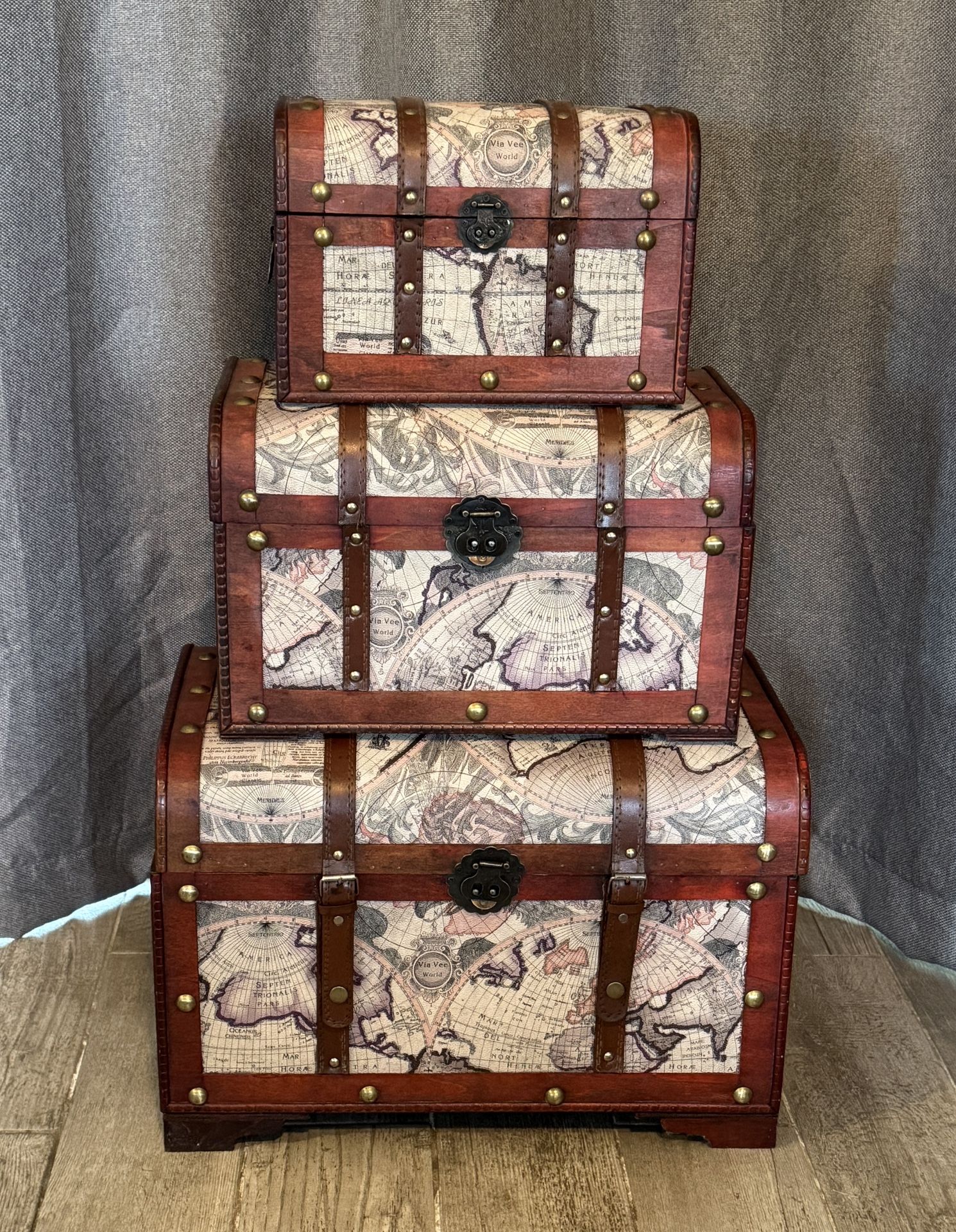 Storage Trunks -set of 3, antique map design