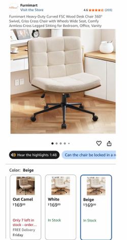 Heavy-Duty Curved FSC Wood Desk Chair 360° Swivel, Criss Cross Chair with Wheels Wide Seat, Comfy Armless Cross Legged Sitting for Bedroom, Office, Va