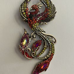 Large Phoenix Bird Rhinestone Pin Brooch - Firebird Jewelry Rebirth Renewal Sun