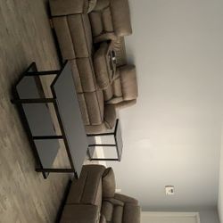 88” Taupe Motion Sofa & 77” Taupe Console Love Seat