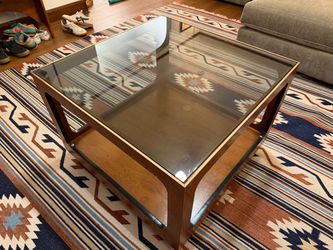 Vintage LANE mid century modern walnut end table smoked glass