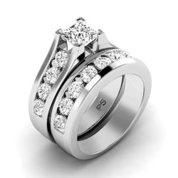 New 3.30 CT Princess & Round Cut Natural Diamonds - Patinum Bridal Set Rings
