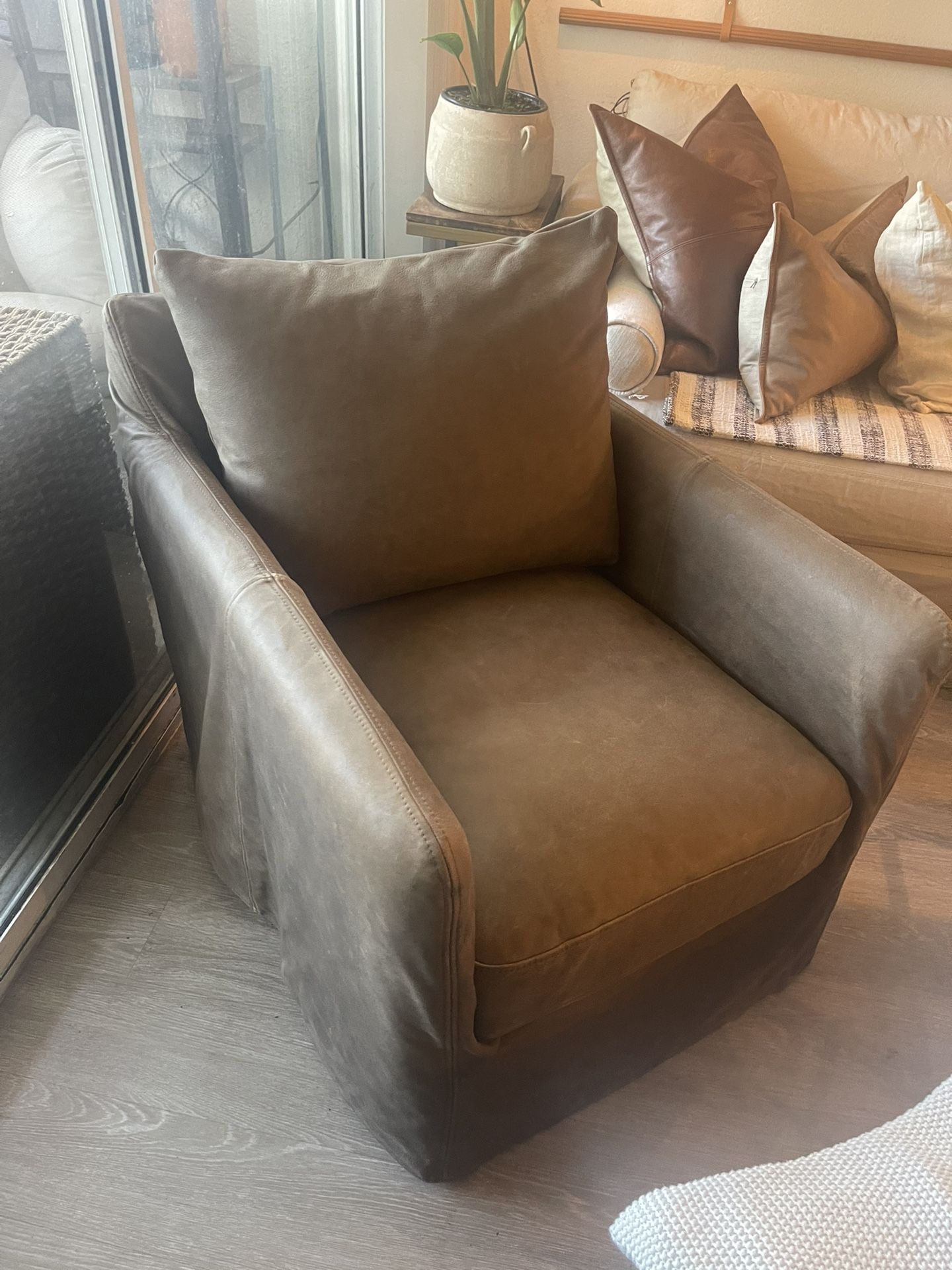 Swivel Leather Slipcover Chair