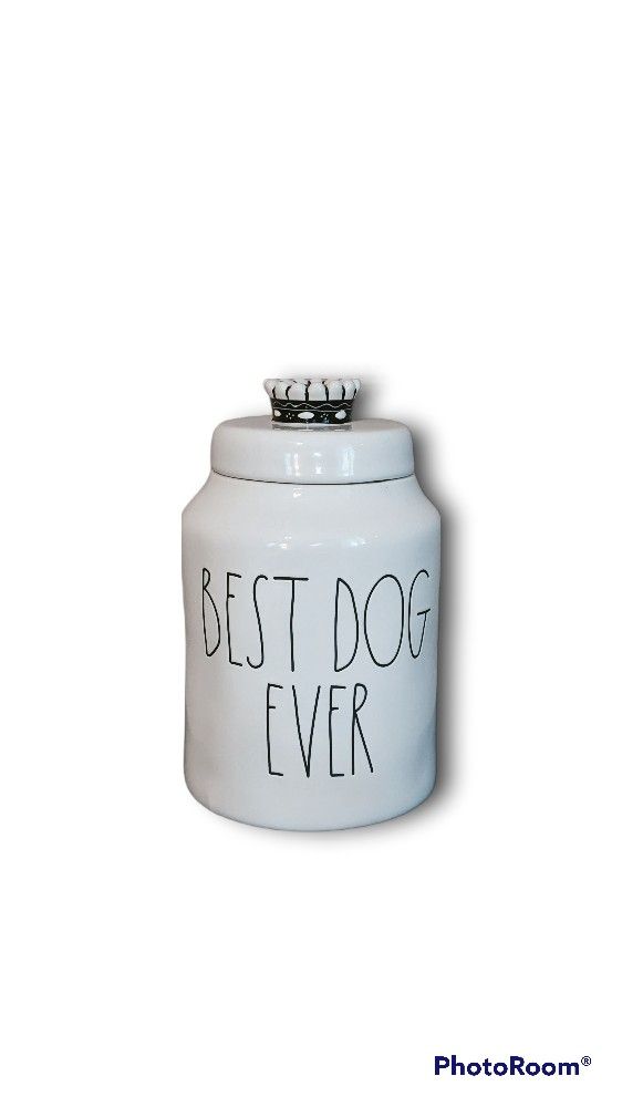 NEW! RAE DUNN, LARGE Dog Treat Cannister, Best Dog Ever, Crown Top