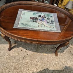 SUPER NEAT LOOKING ANTIQUE TABLE  WITH A  REMOVABLE GLASS TOP