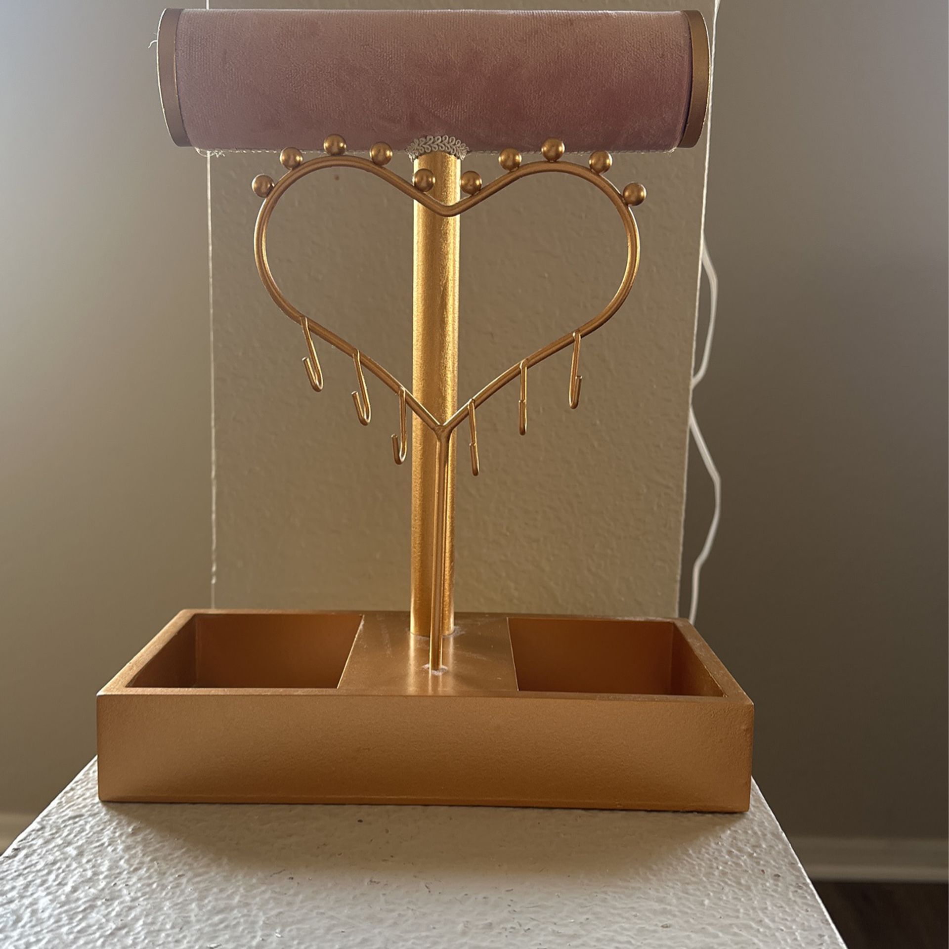 Jewelry Holder Organizer, Pink And Gold, Heart Stand
