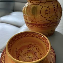 Decorative jar and bowl/plate - Clay