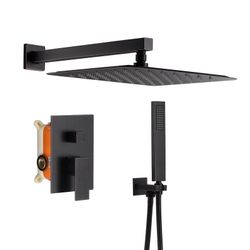 12inch wall mounted Rainfall Oil Rubbed Bronze Shower Faucet Set System Hand Shower Bronze Mixer faucet