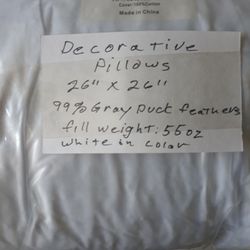 Decorative Pillows Set of Two  " Down"26" X 26" 