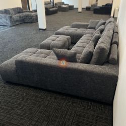 Luxury Oversized Lounge Style U-Shape Modular Double Chaise Sectional Sofa Couch with Ottoman