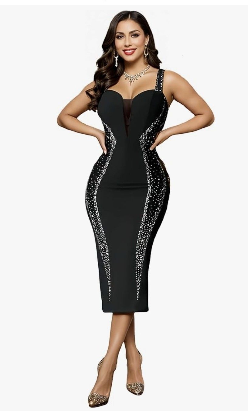 Sparkly Sequin Midi Bodycon Dress