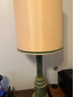 Vintage Table Lamp with Textured Base & Fabric Shade