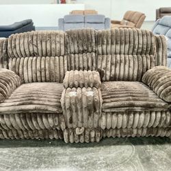 2pc Brown Reclining Sofa Set - Plush Sofa & Loveseat 