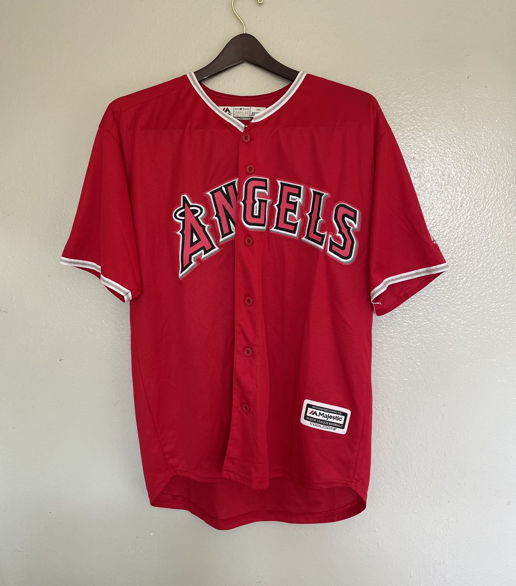 Mens Large - Majestic Los Angeles Angels Red Baseball Jersey # 2  Simmons 