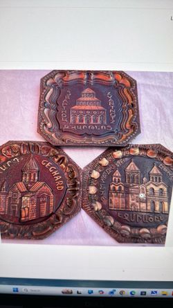 New 3 vintage bronze metal hand made art from former USSR ECHMIADZIN GEGJART ZVARTNOTZ