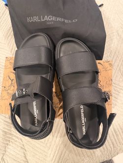 Karl Lagerfeld Paris Black Leather Sandals