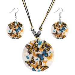 Butterfly shell jewelry set, necklace and earrings