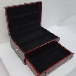 Wallace 15" Felt-Lined Flatware Storage Chest With A Drawer In A Dark Walnut Finish.