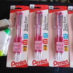 Mechanical Pencils~4Pack~SEALED~Pentel Breast Cancer Pink Twist Erase CLICK (0.7mm) (PD277TBP2P-BC)