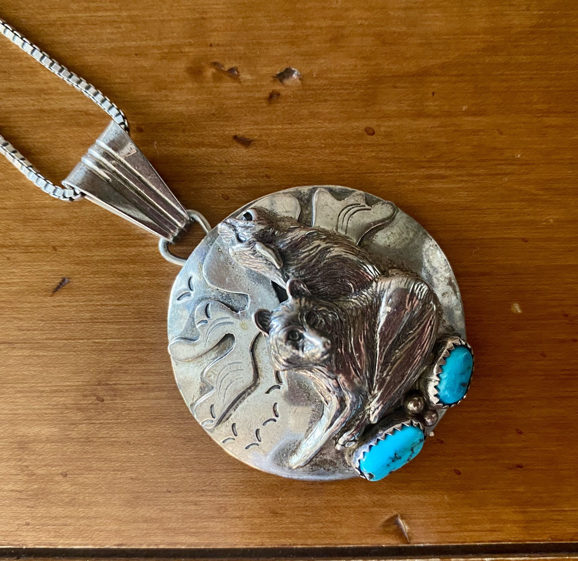 Sterling Silver And Turquoise Pendant with Sterling Chain