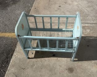 DolI-E-Crib AMSCO Adjustable Side Rail Blue Bunny Decal Metal Vintage 1950s