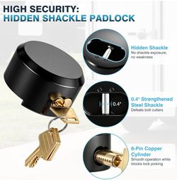 1 Pc Puck Locks Keyed Alike, 2-7/8" Hidden Shackle Padlock, Shackle Opening 1.9"(L) x 0.9"(W) x 1.4"(D), Black Solid Steel Puck Lock Set for Trailers,