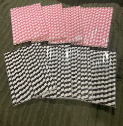 Striped Paper Straws Black and Pink Bundle