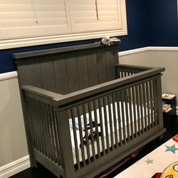 Grey Convertible Crib/Toddler Bed/Full Bed + Matching Dresser